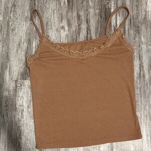 Brown Lace Trim Cami Top